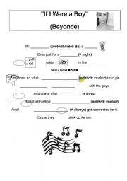 English Worksheet: If I were a boy song (Beyonce)