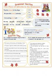 English Worksheet: Placement of Adverbs