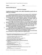 English Worksheet: Addicted to shopping Mdulo 7 Curso profissional