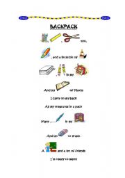 English Worksheet: Backpack - a poem about school supplies