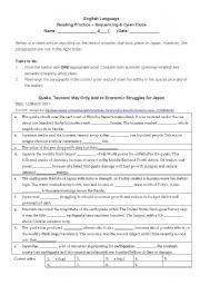 English Worksheet: Japans quake and tsunami