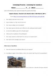 English Worksheet: Japans Quake, Tsunami and Atomic Alert (Listening Practice)