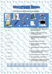 English worksheet: classroom items