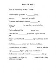 English worksheets: ´to be´ past tense fill in the blank