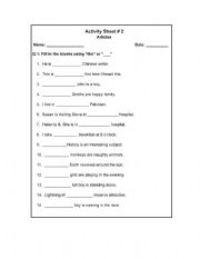 English worksheet: Articles 