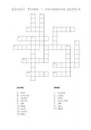 English Worksheet: plural forms - crossword puzzle