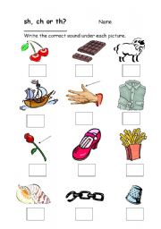 English Worksheet: Blends sh, ch, th