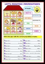 English Worksheet: Lets practise prepositions of place