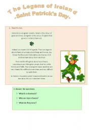 English Worksheet: The legends of Ireland - Saint Patricks Day -