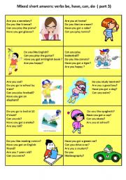 English Worksheet: short answer speaking cards