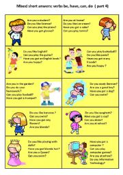 English Worksheet: short answer speaking cards 4