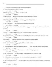 English Worksheet: Gerunds and infinitive quiz