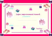 English Worksheet: Super Improvement Award