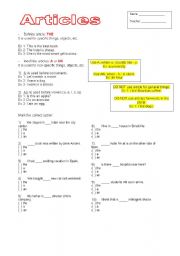 English worksheet: Erticles