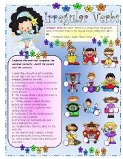 English Worksheet: Working with Verbs - Part 3 - Irregular Verbs B / W version included