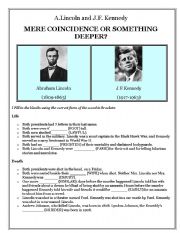 English Worksheet: Lincoln vs. Kennedy - Vocabulary practice