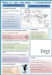 English Worksheet: There is/are + How many + Prepositions
