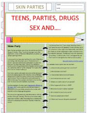 English Worksheet: TEENS AND THE WORLD - SEX , DRUGS, PARTIES AND...
