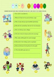 English Worksheet: Past Simple (questions and answers) + Vocabulary
