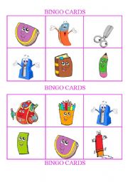 English Worksheet: School Objects -Bingo Cards Set 1