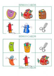 English Worksheet: School Objects - Bingo Cards Set 2