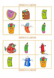 English Worksheet: School Objects - Bingo Cards Set 3