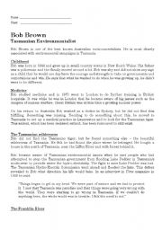 English Worksheet: Bob Brown - Tasmanian Environmentalist