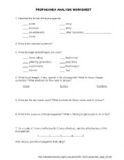 English Worksheet: propaganda analysis worksheet