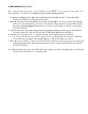 English worksheet: Vocabulary Practice Activity