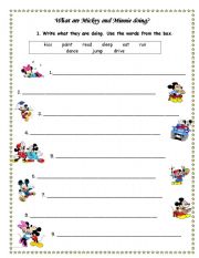 English Worksheet: What are Mickey and Minnie doing?