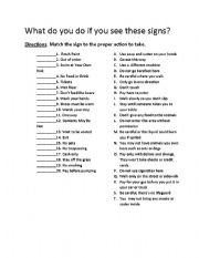English Worksheet: Matching Signs and Actions