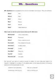 English Worksheet: Wh-Questions