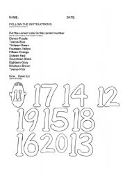 English Worksheet: COLOR THE NUMBERS