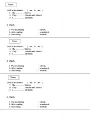 English worksheet: verb to be and present continuous