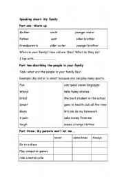English worksheet: speaking worksheet my family