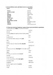 English Worksheet: British vs. American English vocabulary