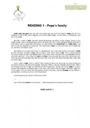 English worksheet: READING 1 - Pepa´s family (+ picture chart 