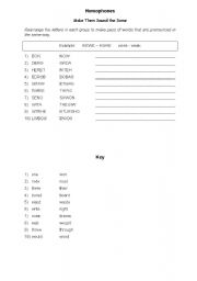 English worksheet: homophones