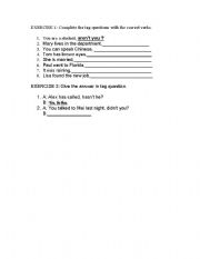 English Worksheet: tag question