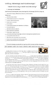 English Worksheet: Advantages and disadvantages of living in a large city