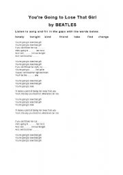 English Worksheets You Re Going To Lose That Girl By Beatles