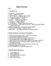 English worksheet: exam questions about pronouns