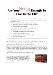 English Worksheet: Are You British Enough?