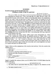 English Worksheet: reading as a hobby