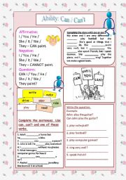 English Worksheet: Can / Cant - Expressing Ability