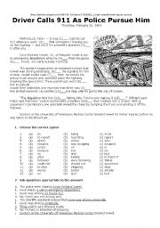 English Worksheet: Driver Calls 911 As Police Pursue Him 