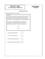 English worksheet: reading comprehension test