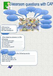 English Worksheet: classroom questions with can