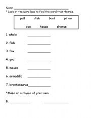 English worksheet: Oh, A Hunting We Will Go rhyming words