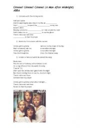 English Worksheet: ABBA - Gimme gimme gimme